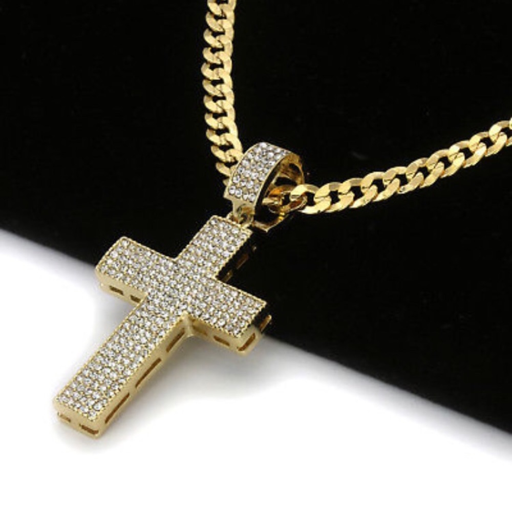 14k Gold miami cuban chain and iced cross